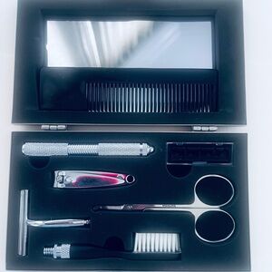 Men's Grooming Kit with Silver and Black Tools